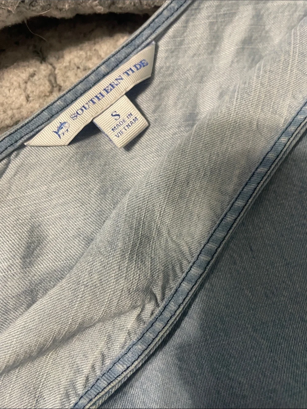 Southern Tide One-Shoulder Light Blue Denim-Effect Mini Dress - Picture 4 of 5